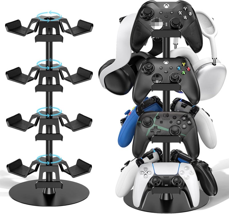 Kosker Headset Stand 4 Tiers for Desk, Rotatable Gaming Controller Stand for PS5/PS4/Xbox/Switch2/PS Portal/Phone, Universal PC Gamer Gift Accessory Controller/Headphone Holder for 12 Packs Controller - Image 1